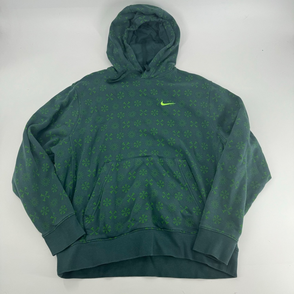 Nike Hoodie Pullover Green All Over Print Men's Large L AOP Spell Out